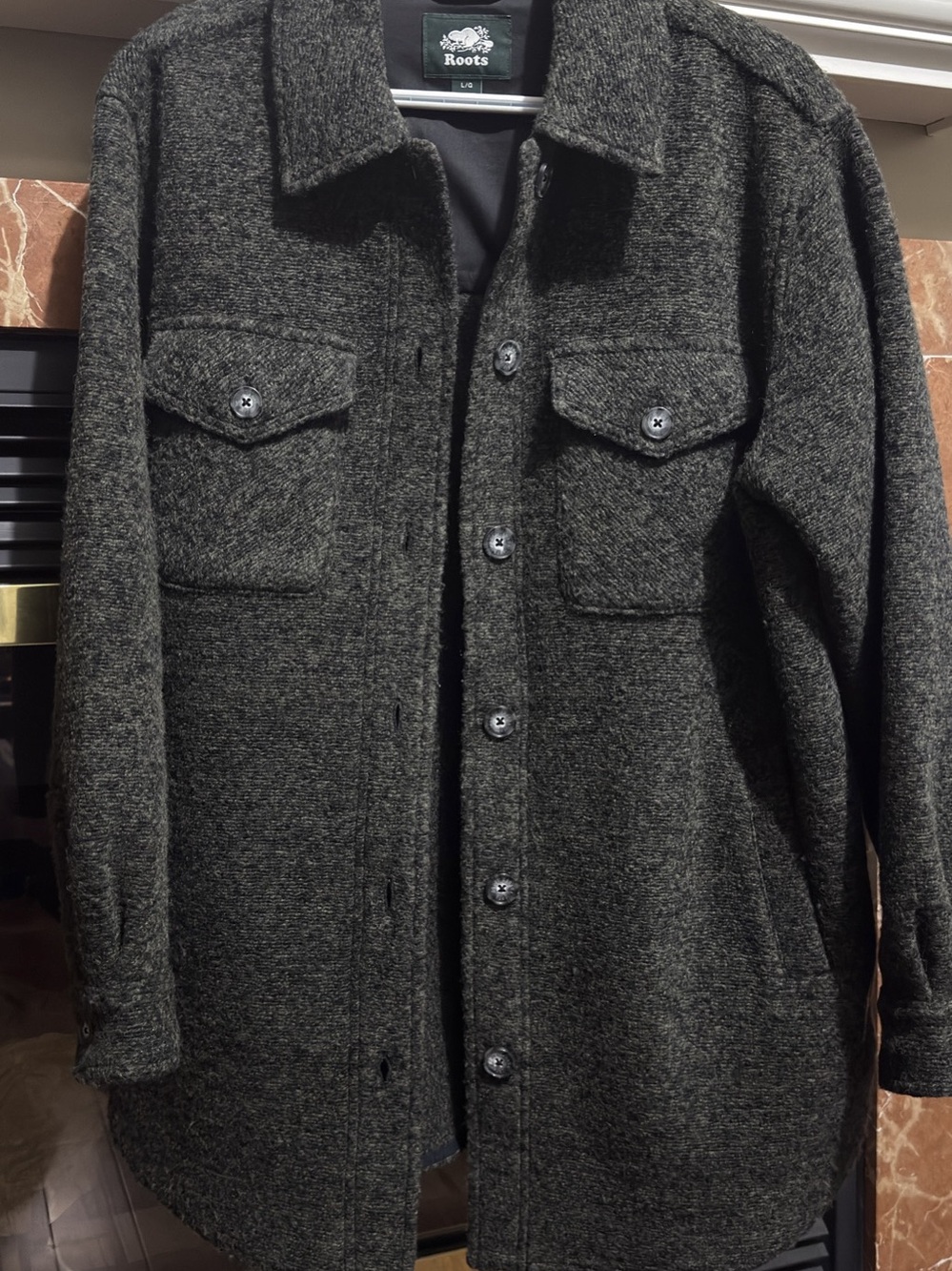 Roots Seymour Shacket - Wool Blend Jacket Dark Forest Green, Size Large - Like N